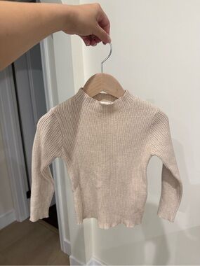 Zara Ribbed Long-Sleeve Top in Light Beige 2-3
